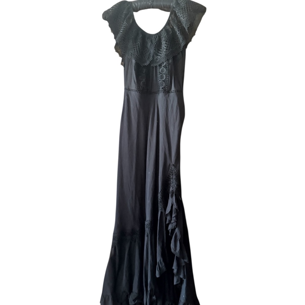 Charo Ruiz IBIZA Black Cocktail Gown with Flutter Cap Sleeves
